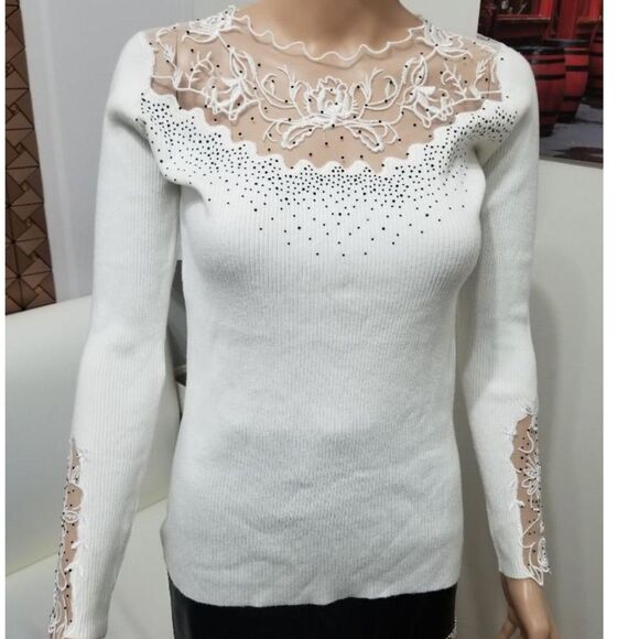 Oliver. O Anthropologie Embellished White Sweater, XL holidays fairy elegant - Picture 6 of 6